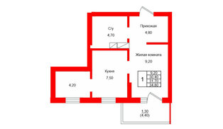 Квартира в ЖК Левада, 1 комнатная, 31.7 м², 9 этаж