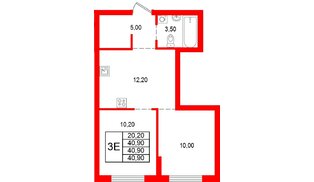 Квартира в ЖК Альпенштадт, 2 комнатная, 40.9 м², 1 этаж