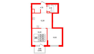 Квартира в ЖК Альпенштадт, 2 комнатная, 41.3 м², 2 этаж