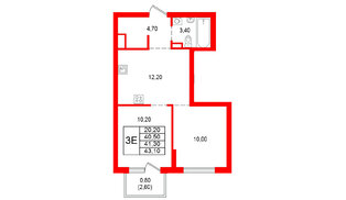 Квартира в ЖК Альпенштадт, 2 комнатная, 41.3 м², 6 этаж