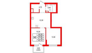 Квартира в ЖК Альпенштадт, 2 комнатная, 41.3 м², 7 этаж