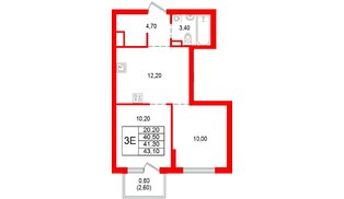 Квартира в ЖК Альпенштадт, 2 комнатная, 41.3 м², 10 этаж