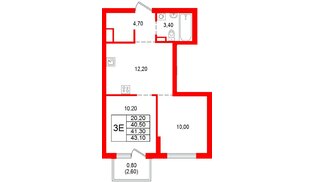 Квартира в ЖК Альпенштадт, 2 комнатная, 41.3 м², 14 этаж