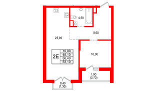 Квартира в ЖК Альпенштадт, 1 комнатная, 50.4 м², 2 этаж