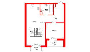 Квартира в ЖК Альпенштадт, 1 комнатная, 50.4 м², 7 этаж