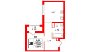 Квартира в ЖК Альпенштадт, 1 комнатная, 32 м², 4 этаж