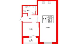 Квартира в ЖК Альпенштадт, 1 комнатная, 54.1 м², 1 этаж