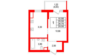 Квартира в ЖК Альпенштадт, 1 комнатная, 26.7 м², 8 этаж