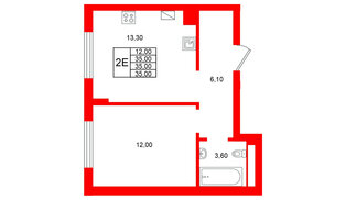 Квартира в ЖК Виридиан, 1 комнатная, 35 м², 1 этаж