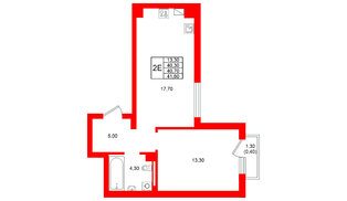 Квартира в ЖК Виридиан, 1 комнатная, 40.7 м², 2 этаж