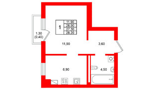 Квартира в ЖК Виридиан, 1 комнатная, 27.3 м², 2 этаж
