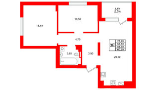 Квартира в ЖК Виридиан, 2 комнатная, 58.3 м², 4 этаж
