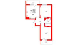Квартира в ЖК Виридиан, 2 комнатная, 51.6 м², 4 этаж