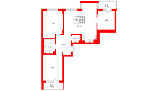 Квартира в ЖК Виридиан, 3 комнатная, 81 м², 2 этаж