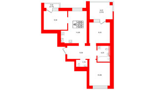 Квартира в ЖК Виридиан, 3 комнатная, 61.9 м², 2 этаж