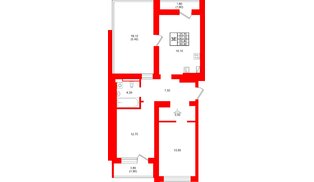 Квартира в ЖК Виридиан, 2 комнатная, 65.4 м², 4 этаж