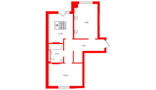 Квартира в ЖК Виридиан, 2 комнатная, 55 м², 1 этаж