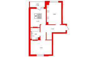 Квартира в ЖК Виридиан, 2 комнатная, 56.6 м², 3 этаж