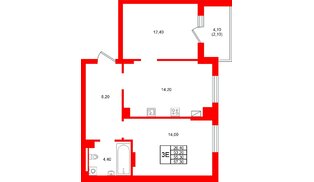 Квартира в ЖК «Виридиан», 2 комнатная, 55.3 м², 2 этаж