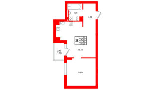 Квартира в ЖК Виридиан, 1 комнатная, 37.8 м², 3 этаж