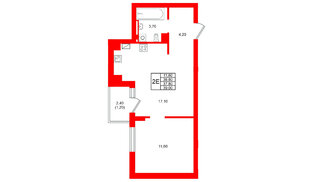 Квартира в ЖК Виридиан, 1 комнатная, 37.8 м², 4 этаж