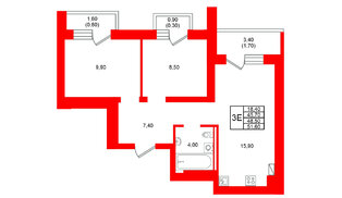Квартира в ЖК Виридиан, 2 комнатная, 48.5 м², 3 этаж