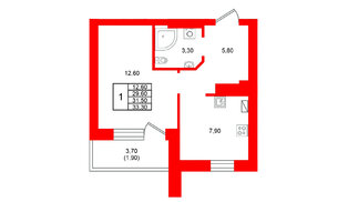 Квартира в ЖК Виридиан, 1 комнатная, 31.5 м², 4 этаж