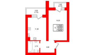 Квартира в ЖК «Виридиан», 1 комнатная, 37.2 м², 2 этаж