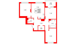 Квартира в ЖК Виридиан, 3 комнатная, 76.8 м², 3 этаж