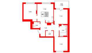 Квартира в ЖК Виридиан, 3 комнатная, 76.8 м², 3 этаж