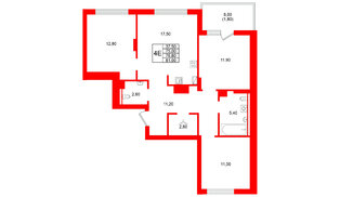 Квартира в ЖК Виридиан, 3 комнатная, 76.8 м², 4 этаж