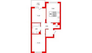 Квартира в ЖК «Виридиан», 2 комнатная, 55.2 м², 4 этаж