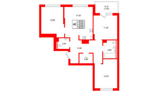 Квартира в ЖК Виридиан, 3 комнатная, 76.9 м², 2 этаж