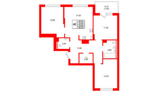 Квартира в ЖК «Виридиан», 3 комнатная, 76.9 м², 3 этаж