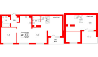 Квартира в ЖК «Виридиан», 1 комнатная, 92.5 м², 4 этаж