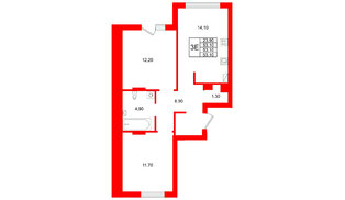 Квартира в ЖК Виридиан, 2 комнатная, 53.1 м², 1 этаж