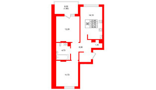 Квартира в ЖК Виридиан, 2 комнатная, 54.7 м², 3 этаж