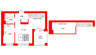 Квартира в ЖК Виридиан, 1 комнатная, 51.3 м², 4 этаж