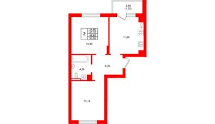 Квартира в ЖК Виридиан, 2 комнатная, 48.8 м², 4 этаж
