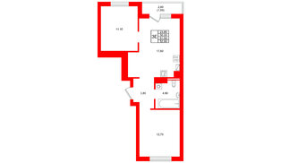 Квартира в ЖК Виридиан, 2 комнатная, 51.5 м², 4 этаж