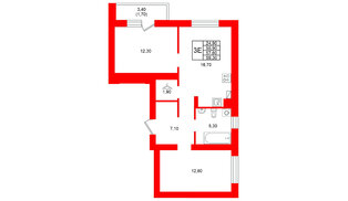 Квартира в ЖК Виридиан, 2 комнатная, 57.6 м², 3 этаж