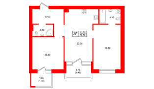 Квартира в ЖК Морена, 2 комнатная, 70.7 м², 1 этаж