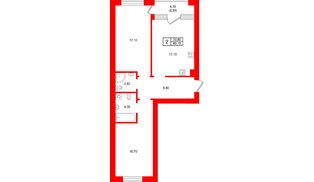 Квартира в ЖК Морена, 2 комнатная, 69.1 м², 3 этаж