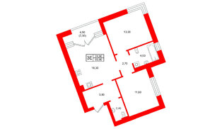 Квартира в ЖК Морена, 2 комнатная, 60.9 м², 1 этаж