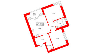 Квартира в ЖК Морена, 2 комнатная, 60.9 м², 2 этаж