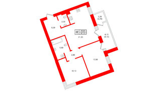 Квартира в ЖК Морена, 2 комнатная, 67.7 м², 1 этаж