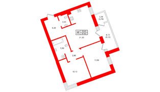 Квартира в ЖК Морена, 2 комнатная, 67.6 м², 2 этаж