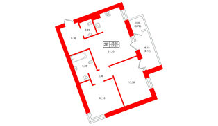 Квартира в ЖК Морена, 2 комнатная, 67.5 м², 3 этаж