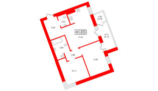 Квартира в ЖК Морена, 2 комнатная, 67.3 м², 4 этаж