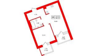 Квартира в ЖК Морена, 1 комнатная, 46.7 м², 4 этаж